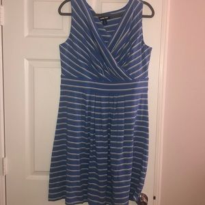 Blue fit and flare striped dress